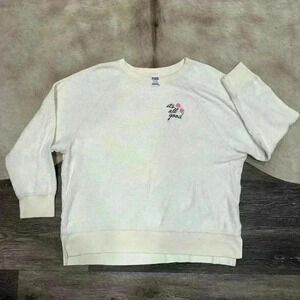 PINK Victoria’s Secret Pink Script Logo LARGE Sherpa Crew Sweatshirt Pullover VS